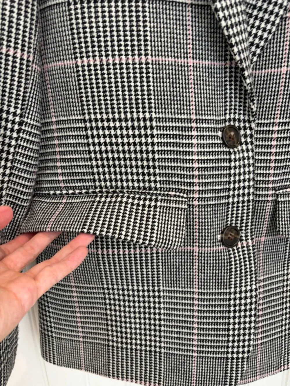 J.Crew Nello Gori Boyfriend Blazer Glen Plaid Houndstooth Pink Lining Sz 2